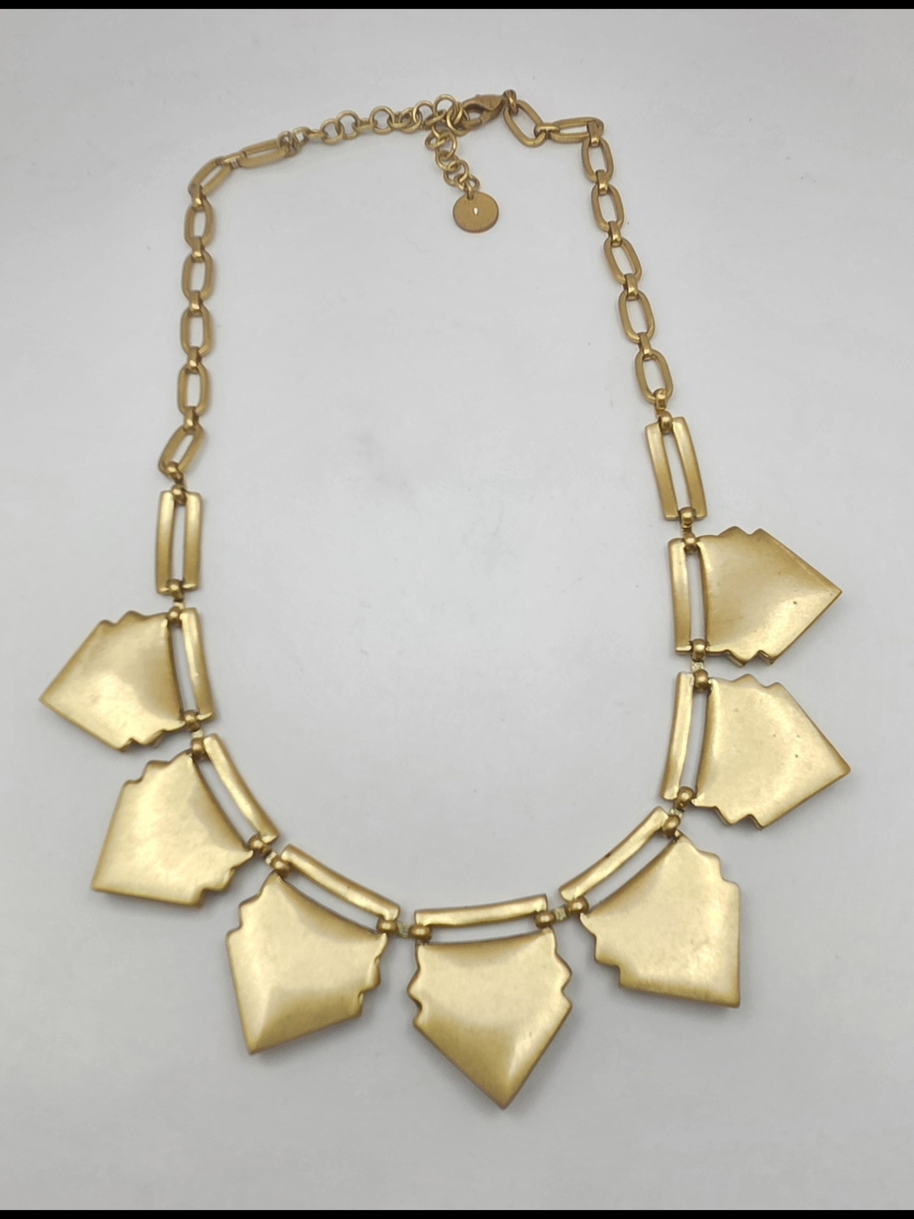 Stella & Dot Art Deco Statement Necklace Gold Tone Green Black Geometric 21" - Picture 16 of 16